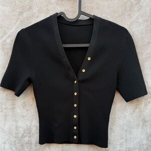 Maje Black Ribbed Button-Front Knit Top – Size 1
